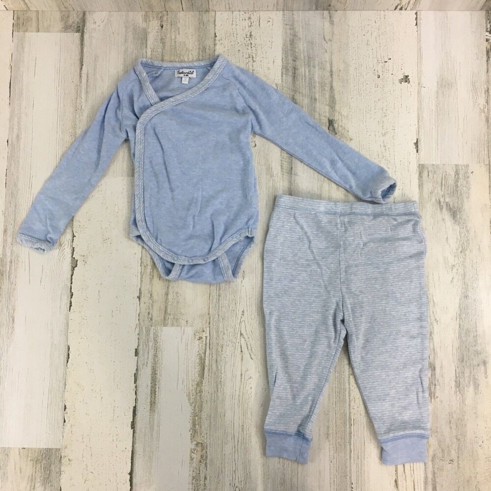 Splendid Blue Kimono Wrap Bodysuit Pants Set Baby Boys 6 to 9 M